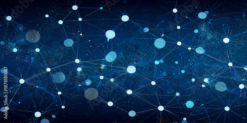  Abstract Digital Plexus Network Background with Glowing Blue Nodes and Dynamic Connecting Lines, Showcasing Big Data Systems, Global Communication Networks, and Advanced Technology