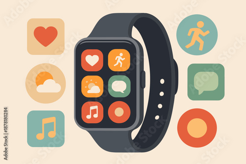 Illustration minimalist apps weather such smartwatch messages concept composition showing displayed vector