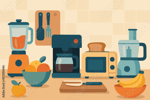 Appliance appliances vector illustration kitchen blender including countertop bright composition processor parade