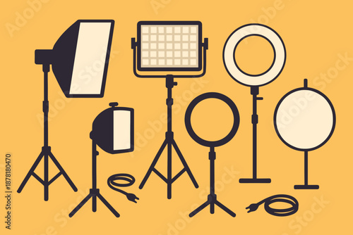 Tripod light lighting illustration vector objects ring softbox setup composition studio