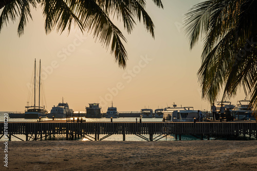 Island harbour during sunset