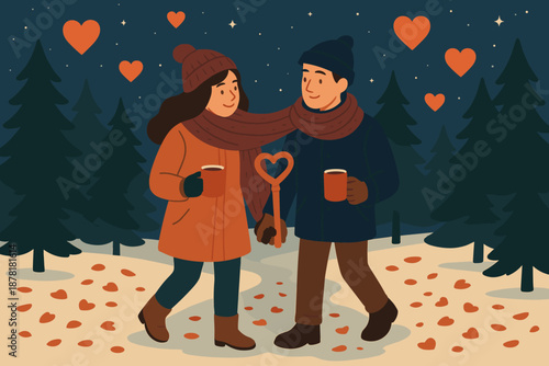 Sky above illustration evening vector sitting outdoors key them couple holding romantic