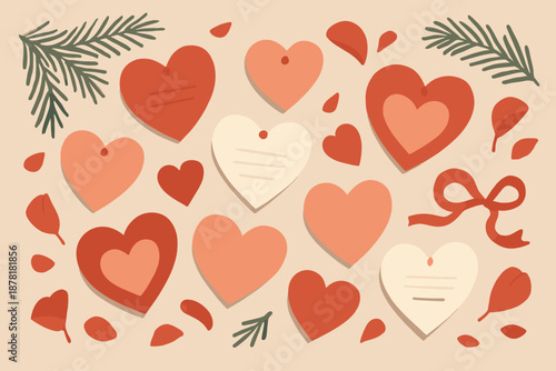 Vector note illustration love composition romantic minimalist messages cozy petals wall winter