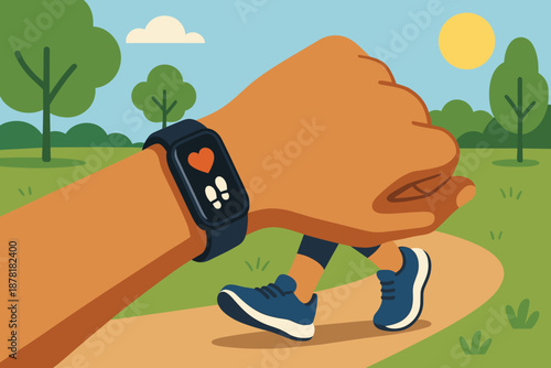Fitness illustration day vector bright displaying close sunny jogging rate tracker small