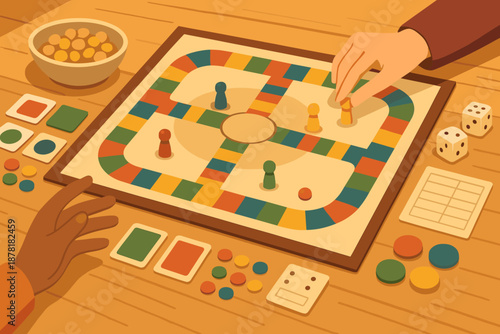 Play reaching illustration vector board score colorful indoor tokens game cards