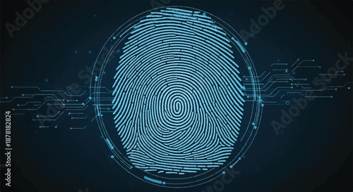 Cyber Security Fingerprint Biometric Scanner with Digital Circuit Background for Identity Verification