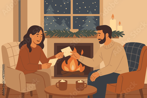 Notes outside blankets romance softly table vector mantel cozy illustration handwritten winter