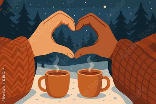 Romance ground blankets illustration cozy them romantic around winter vector snow covering