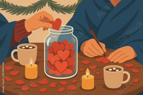 Notes love them illustration winter decorating vector table petals cozy into nearby