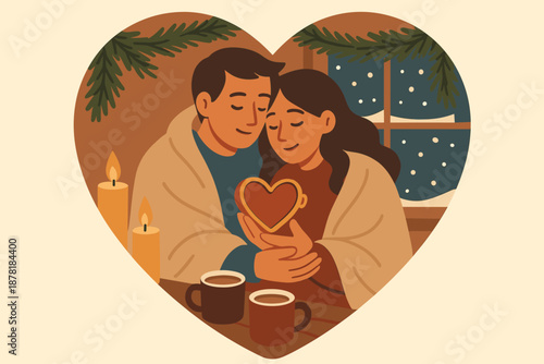 Cocoa winter indoors embrace window vector around illustration decorating softly cozy blankets