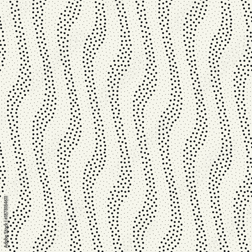 Vector seamless pattern. Modern spotted texture. Repeating abstract dotted background. Graphic wavy stripes. Can be used as a swatch in Illustrator.