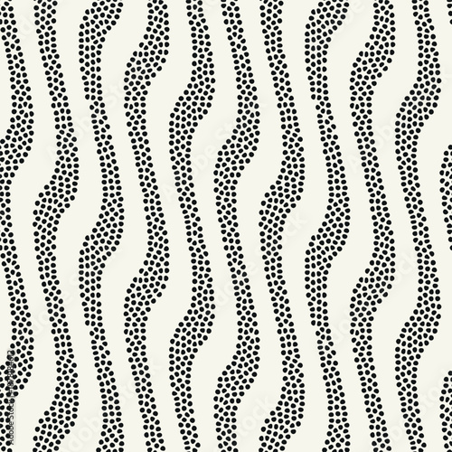 Vector seamless pattern. Modern spotted texture. Repeating abstract dotted background. Graphic wavy stripes. Can be used as a swatch in Illustrator.