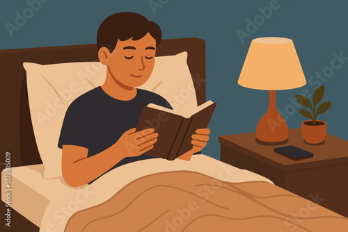 Aside before cozy lamp illustration arranged environment bed bedtime reading bedroom vector