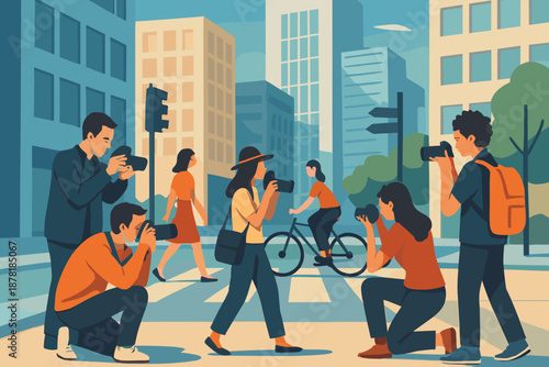 Urban illustration sunlight background pictures enthusiasts modern vector illuminating group street photography