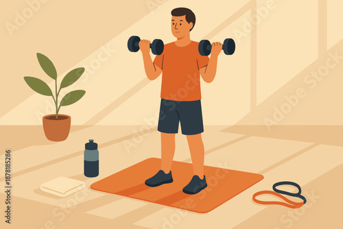 Yoga home vector workout background mat scene casting while soft illustration bottle