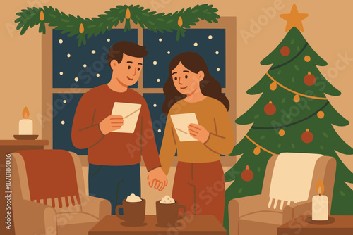 Winter vector letters softly illustration cozy holding garlands romantic hands romance couple