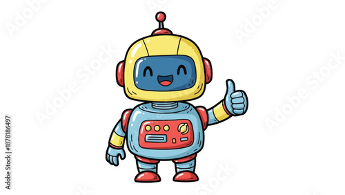 Happy cartoon robot giving a thumbs up gesture.