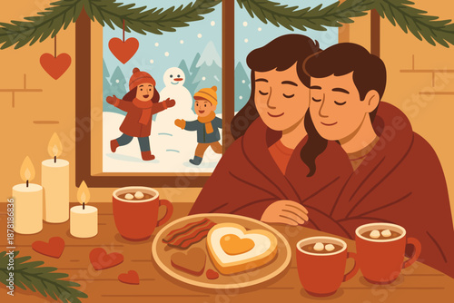 Valentine snowy garlands decorating wrapped outside visible s vector decorations illustration them