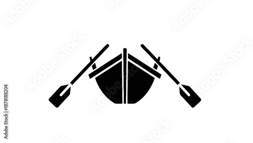 Vector illustration of a classic wooden rowboat with two oars, isolated on transparent background for design