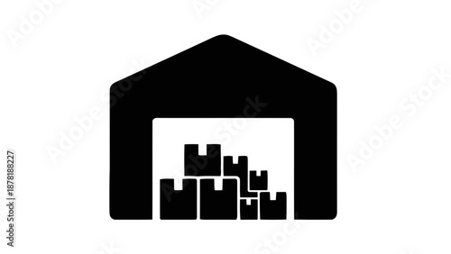 Vector illustration of a warehouse with stacked boxes, logistics and storage icon on transparent background