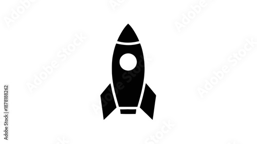 Vector illustration of a sleek black rocket ship icon, symbolizing launch and startup on transparent background