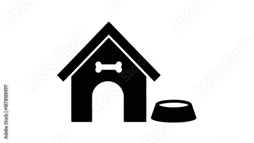 Vector illustration of a pet dog house with a food bowl icon, on transparent background