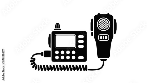 Vector illustration of a two-way radio with a connected microphone, a communication device on transparent background