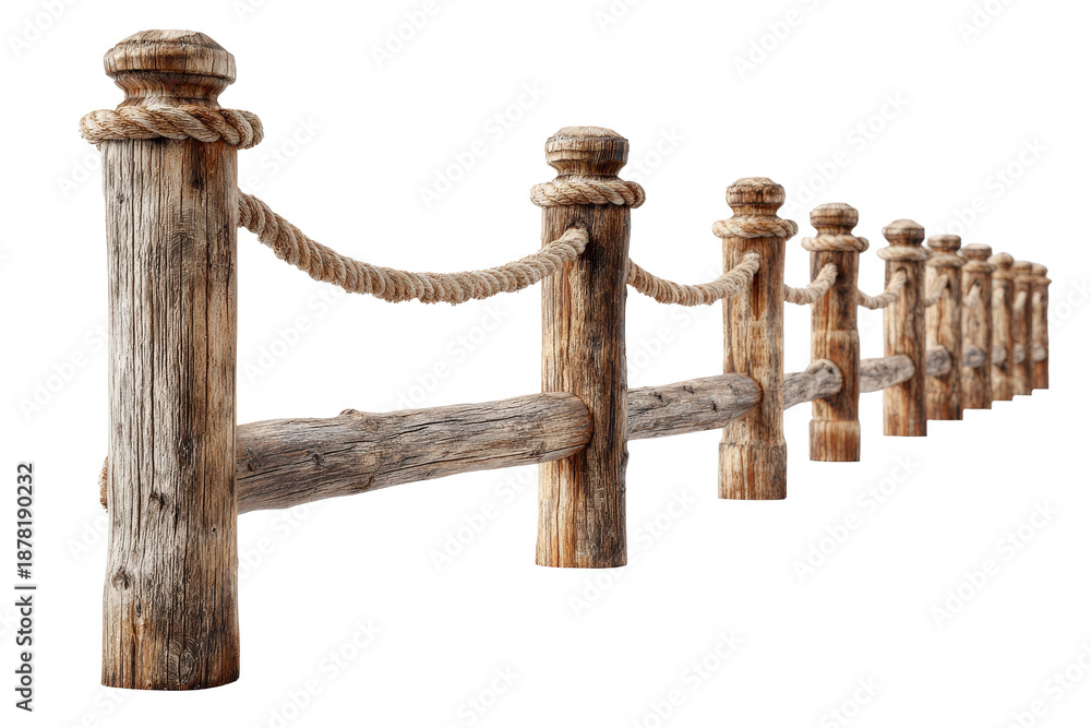 Naklejka premium Rustic Wooden Fence with Rope Details