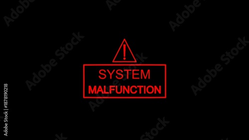 System malfunction blinking warning animation with red glitch sign on dark background for technology, error screen, cyber and sci-fi visuals