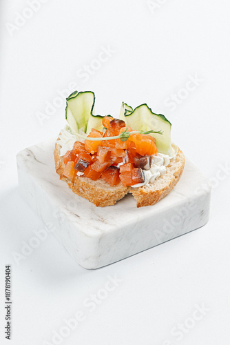 Smoked Salmon Bruschetta with Cream Cheese and Cucumber Ribbons