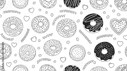 Donut illustrations with hearts and sprinkles