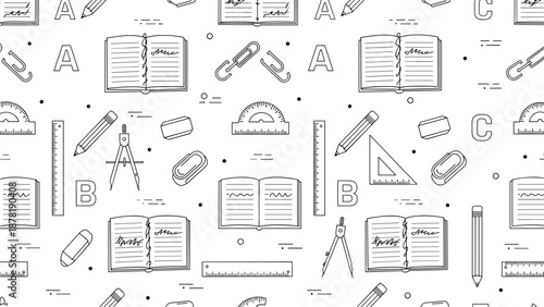 School stationery and office supplies pattern