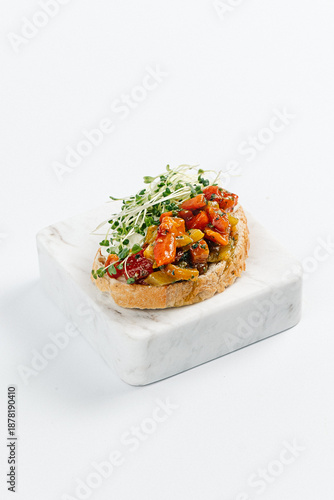 Bruschetta with Roasted Vegetables and Microgreens