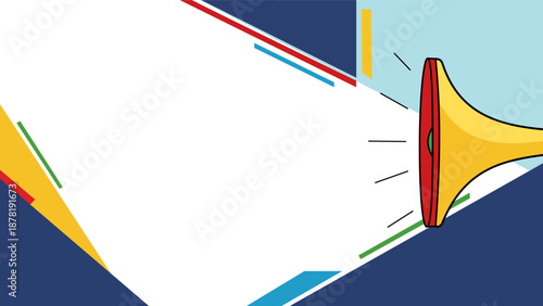 Colorful megaphone vector background with geometric copy space for marketing announcements, sales, and news promotions.
