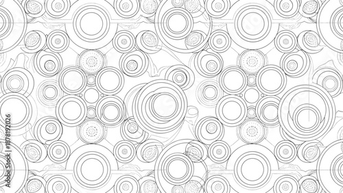 Black and white illustration of various sized circles