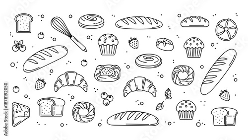 Various types of bread and baked goods illustrations