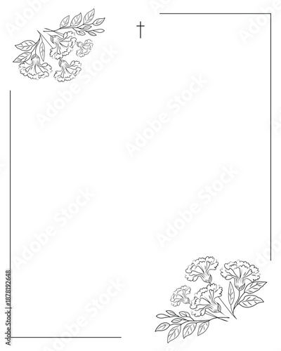 Funeral card. background with place for your text and carnations. 