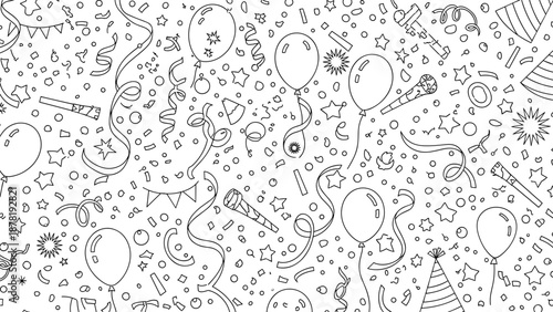 Black and white party icons and symbols seamless pattern