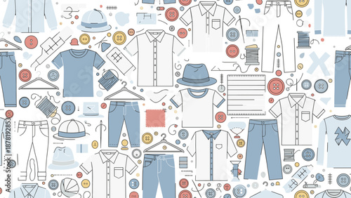 Fashion clothing and accessories pattern with various items