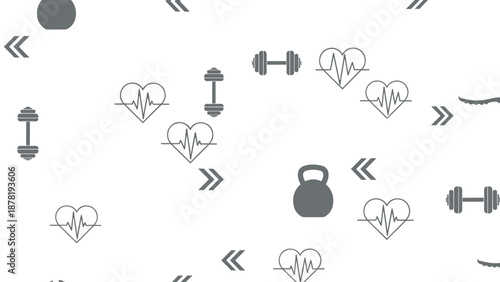 Fitness icons including dumbbells and hearts