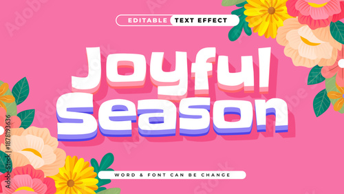 Festive Joyful Season Lettering with Decorative Spring Blossoms and a Playful Pink Backdrop Illustration
