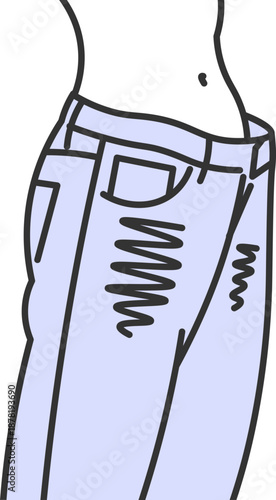 Minimalist illustration of a slim waist wearing baggy jeans, representing slimming