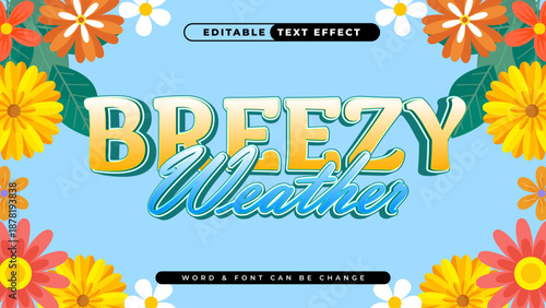 Editable Text Effect Template with Fresh Floral Frame Design for Breezy Weather Concepts and Seasonal Spring-Summer Promotions