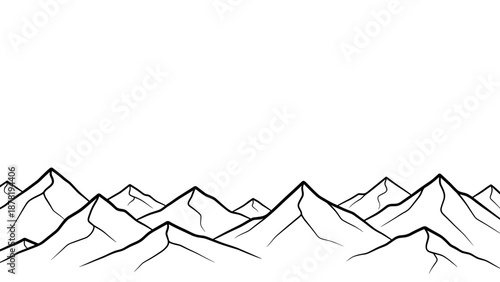 Mountain range landscape in simple line art