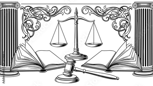 Law scale with books and gavel