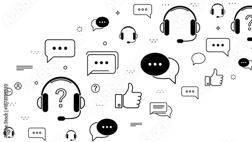 Collection of customer service icons and symbols in black and white