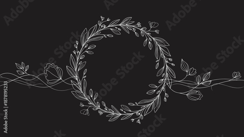 Elegant floral wreath design with leaves and flowers