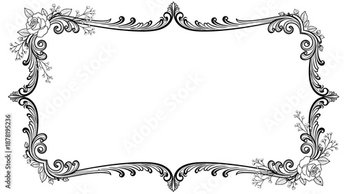 Elegant floral border frame with ornate details and leaves