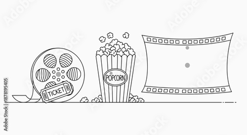 Colorful illustration of movie popcorn and film reel