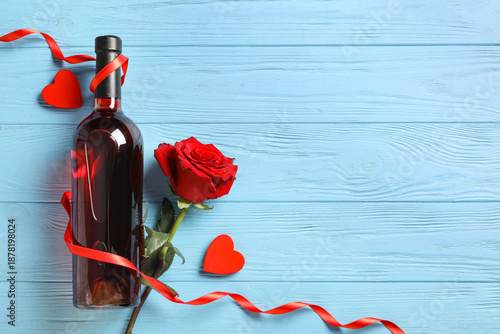Bottle of wine with ribbon,...